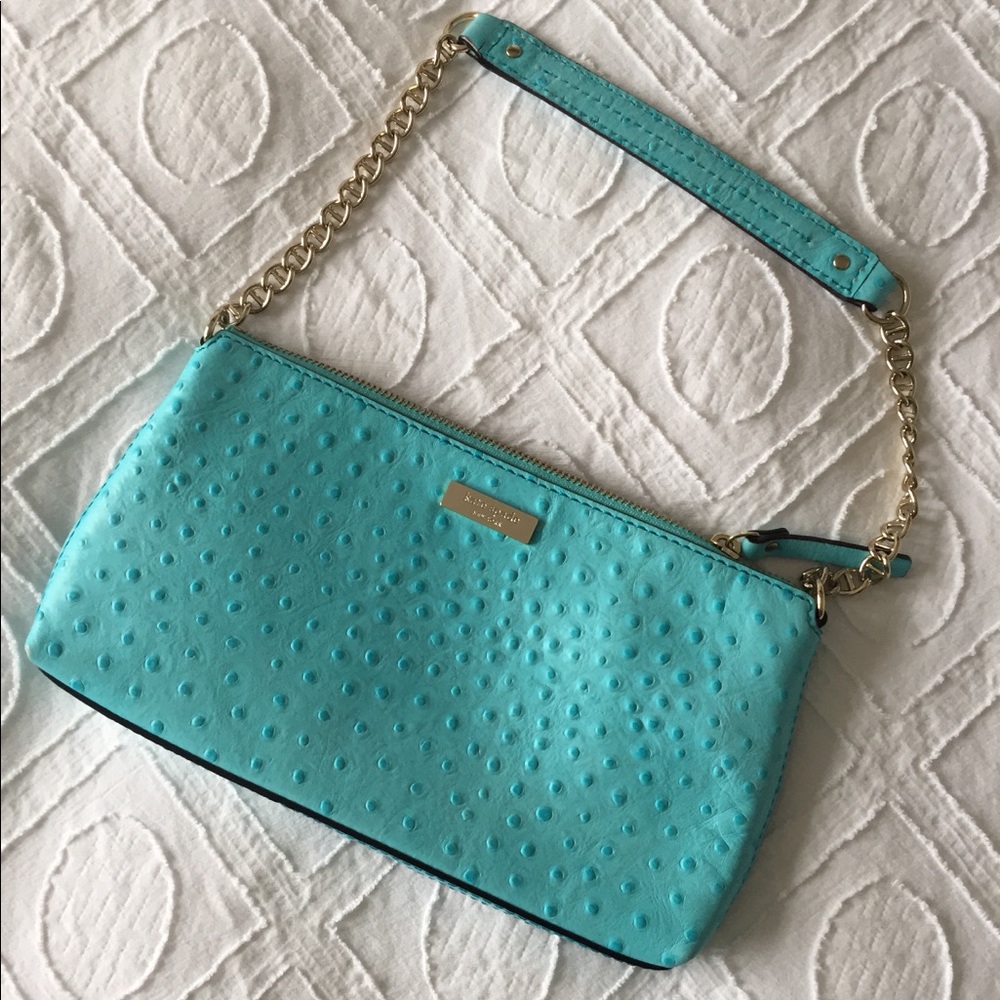 Kate Spade Wellesley Blue Ostrich Shoulder Bag